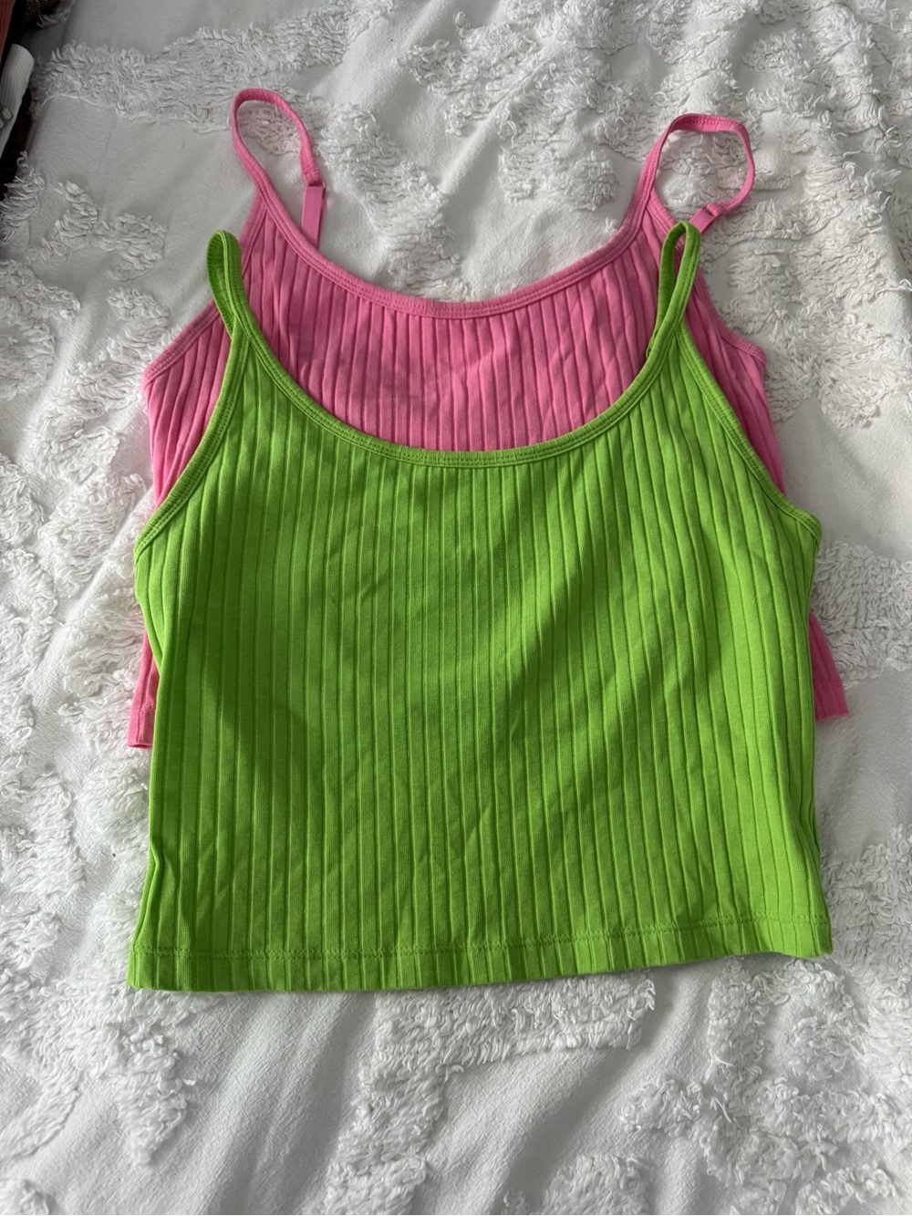 Old Navy Ribbed Cropped Tank Tops - Pink and Green